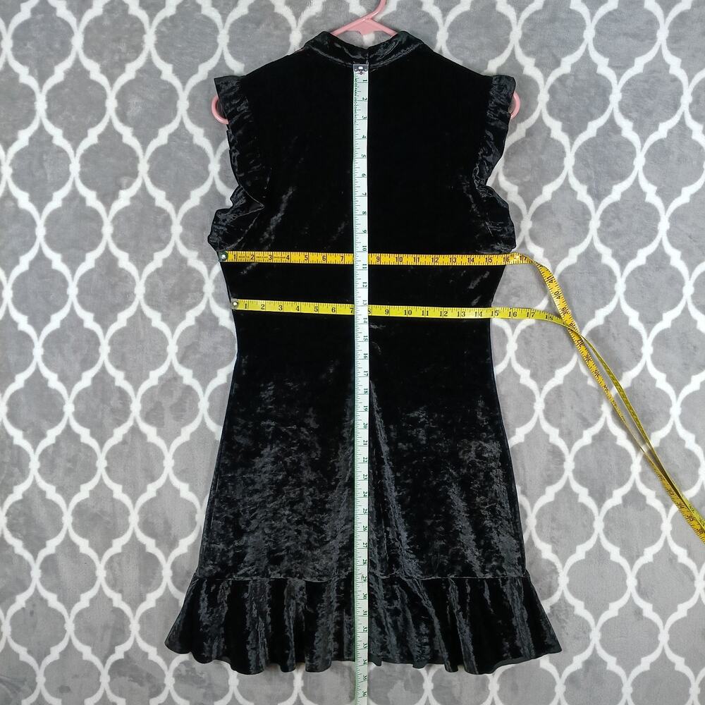 Storia Dress Women Size Medium Black Crushed Velvet Goth Lace Ruffle Deep V - Picture 5 of 10